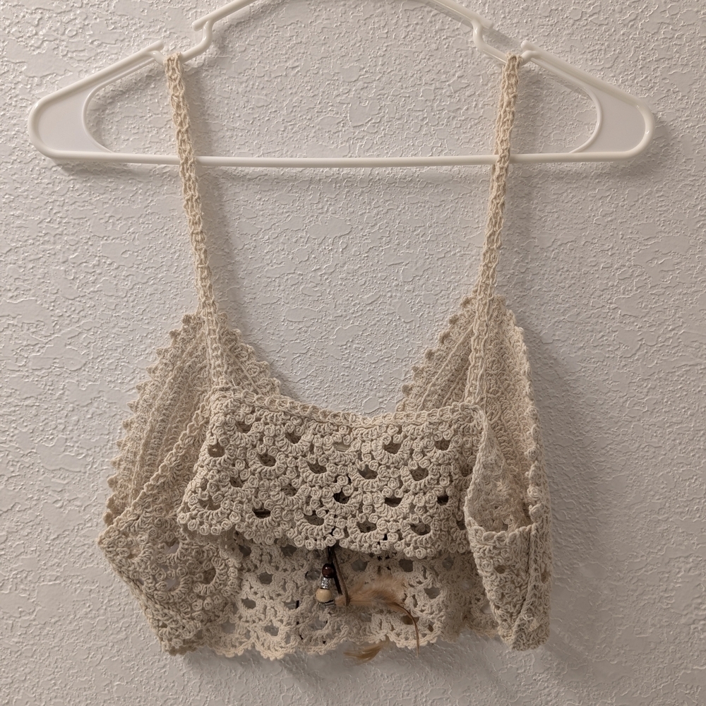 Peach Love California Cream Crochet Crop Top - Picture 4 of 5